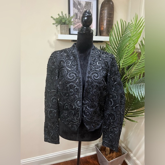 Express Beaded Black Crop Jacket Blazer Large - Picture 2 of 10